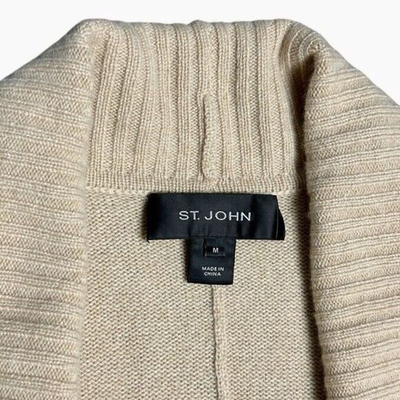 St. John Cashmere Cocoon Cardigan Womens Sz M Beige Quiet Luxury Oversized Cozy - Picture 6 of 11
